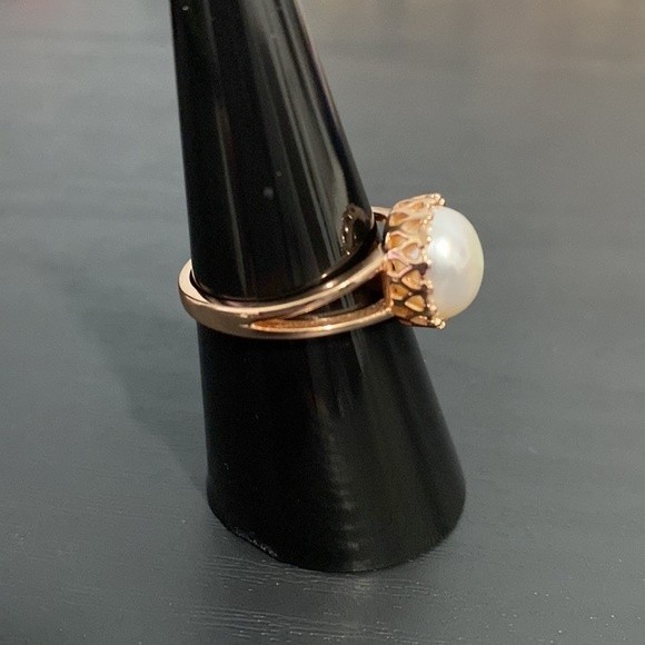 🟡 SALE Rose Gold Over Sterling Silver Pearl Ring Size 7.75 - Picture 3 of 9